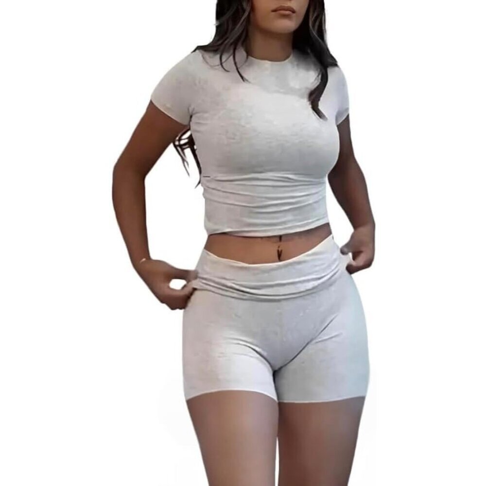 Women's Two Piece Sets Summer Fitted Tops Shorts Lounge Activewear